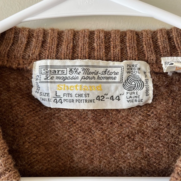 VTG Sears Men's V-Neck Brown Sweater Vest -L-100% Virgin Wool- Granola - Picture 4 of 6
